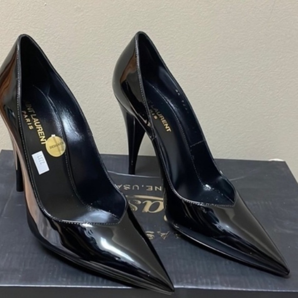 Saint Laurent Black Patent Leather Pointed-Toe Stiletto Pumps